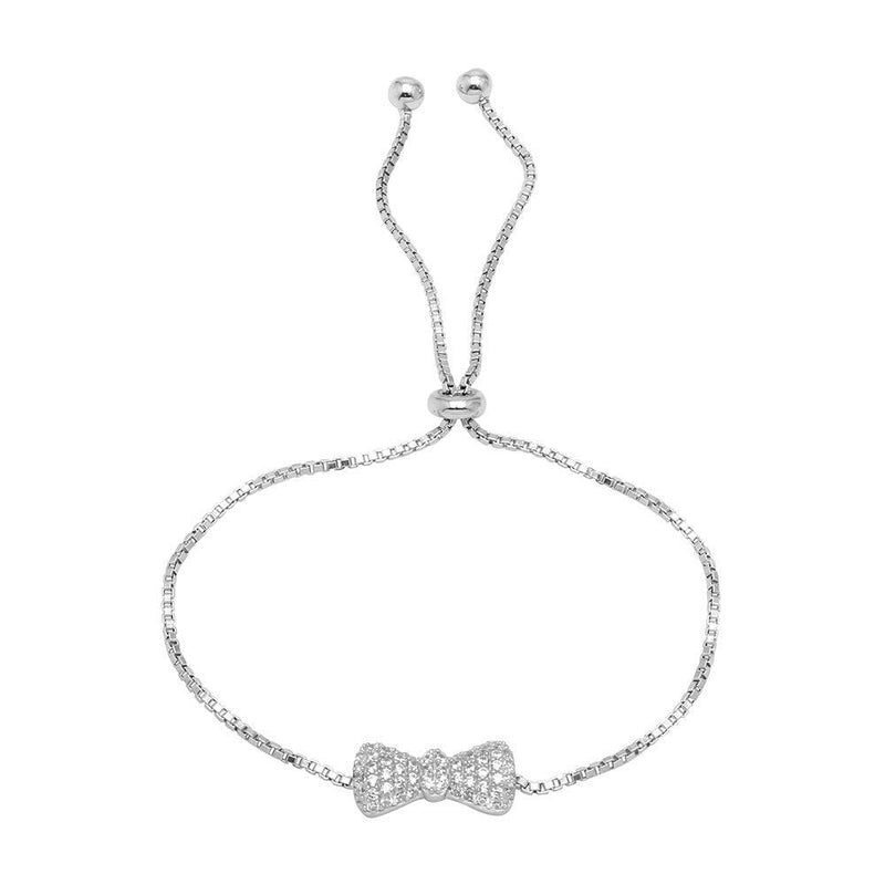 Silver 925 Rhodium Plated Bow Tie Lariat Bracelet with CZ - BGB00300 | Silver Palace Inc.