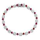 Silver 925 Rhodium Plated Flower Link  Bracelet with Clear And Red CZ - BGB00304GAR | Silver Palace Inc.