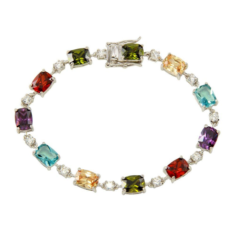 Silver 925 Rhodium Plated Clear and Multi-Colored CZ Tennis Bracelet - BGB00312MUL | Silver Palace Inc.