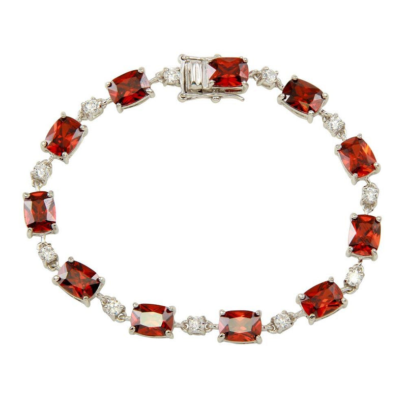 Silver 925 Rhodium Plated Clear and Red CZ Tennis Bracelet - BGB00312RED | Silver Palace Inc.