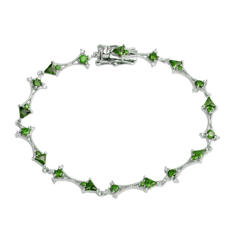 Silver 925 Rhodium Plated Green CZ Tennis Link Bracelet - BGB00314GRN | Silver Palace Inc.