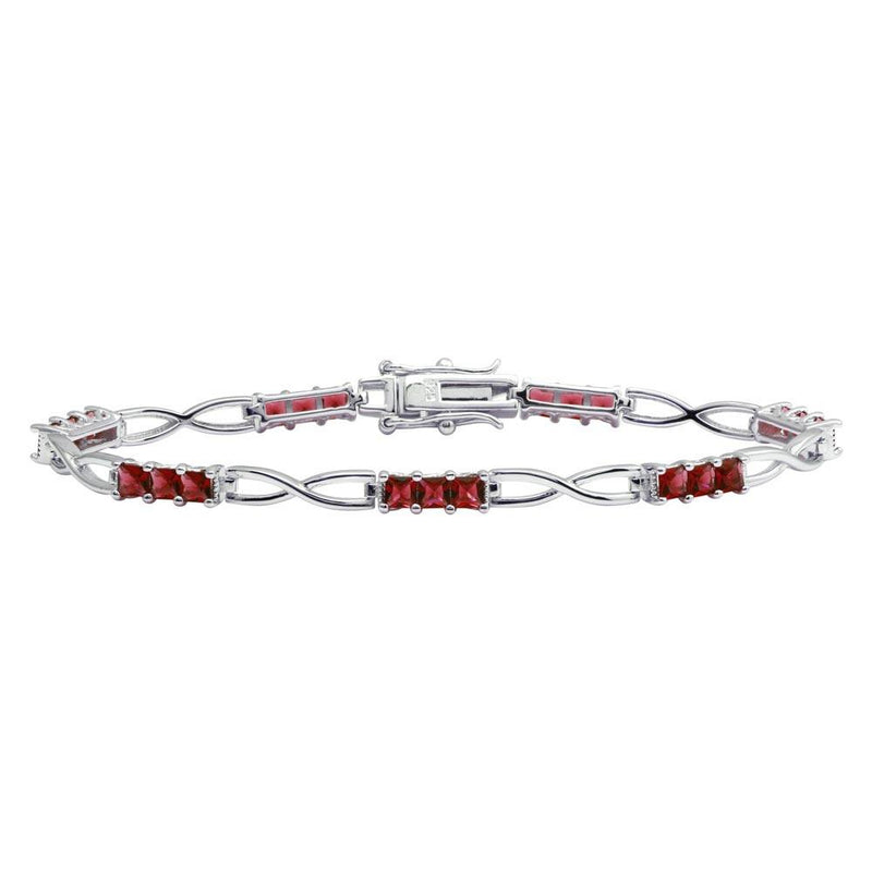 Silver 925 Rhodium Plated 4.4mm Infinity Link Red CZ Tennis Bracelet - BGB00318RED | Silver Palace Inc.