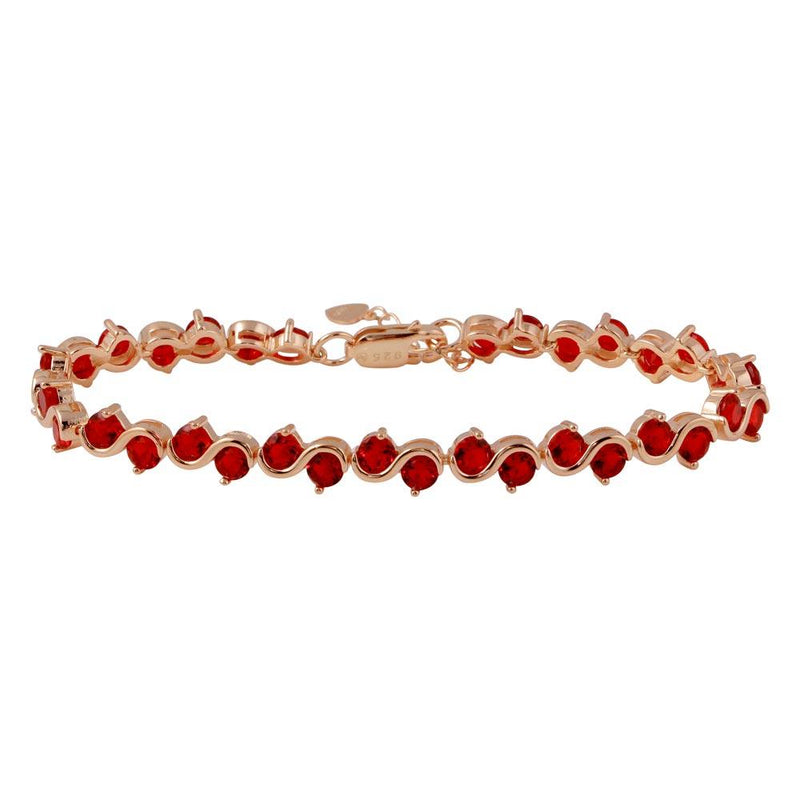 Silver 925 Rose Gold Plated Red CZ Tennis Bracelet - BGB00316RED | Silver Palace Inc.