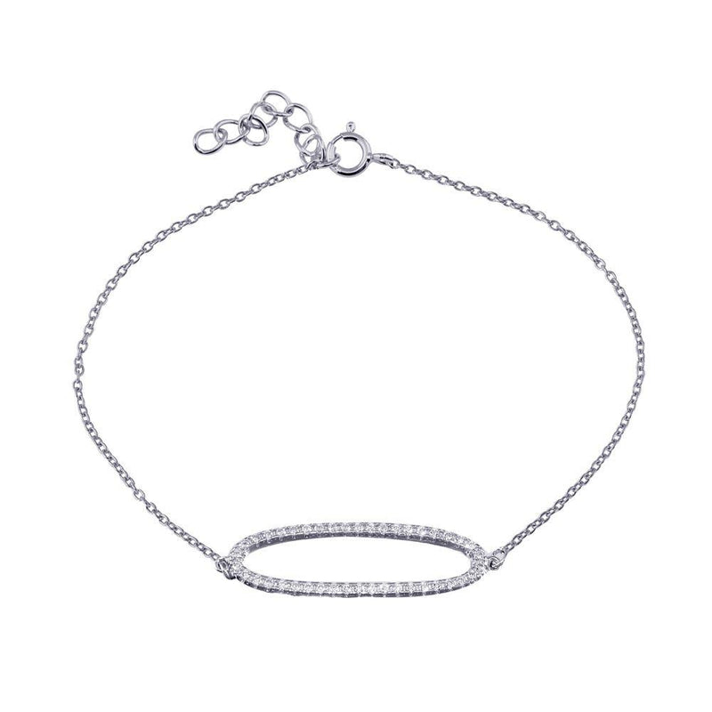 Silver 925 Rhodium Plated Open Oval Chain Bracelet - BGB00339 | Silver Palace Inc.