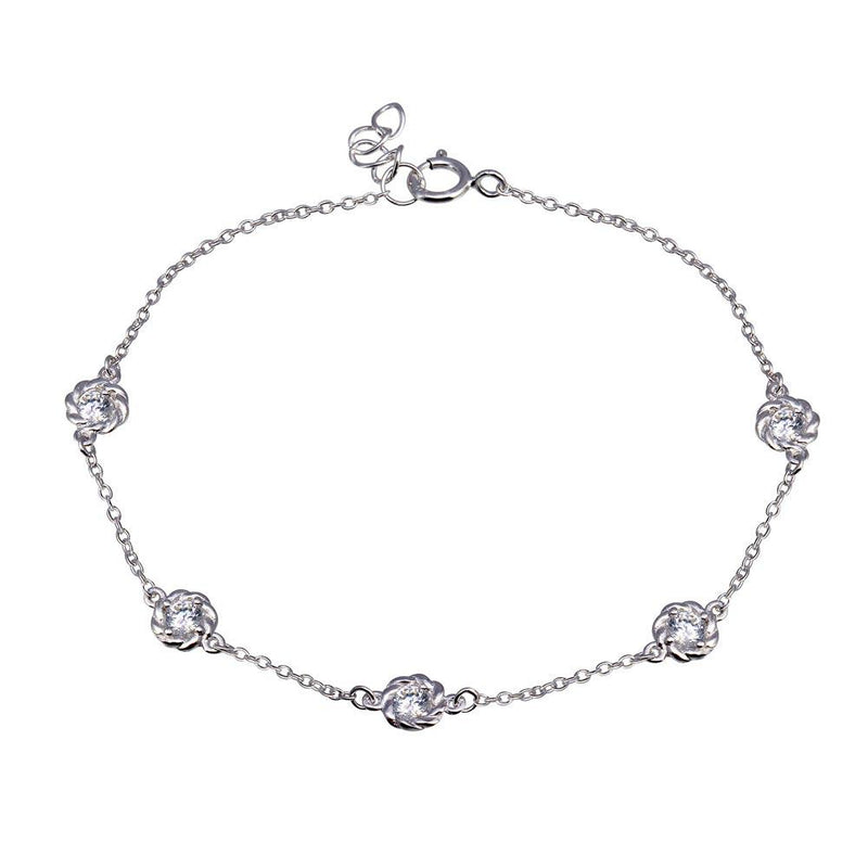 Rhodium Plated 925 Sterling Silver Rope Disc CZ Chain Bracelet - BGB00342 | Silver Palace Inc.