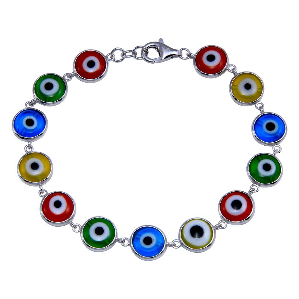 Rhodium Plated 925 Sterling Silver Evil Eye Link Bracelet - BGB00354 | Silver Palace Inc.