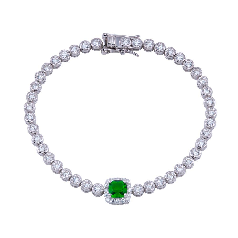 Silver 925 Green CZ Green Halo Center Bubble Tennis Bracelet - BGB00363 | Silver Palace Inc.