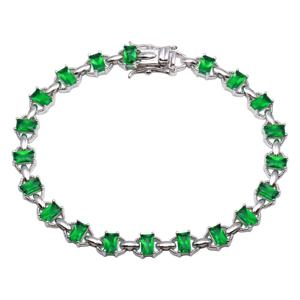 Silver 925 Rhodium Plated 6.1mm Link Green CZ Tennis Bracelet - BGB00319GRN | Silver Palace Inc.