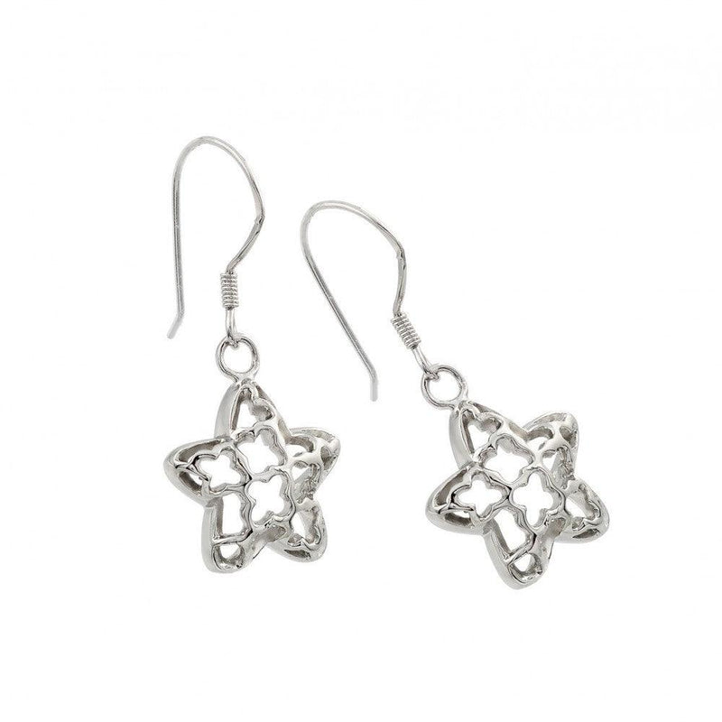 Closeout-Silver 925 Rhodium Plated Open Star Dangling Hook Earring - BGE00042 | Silver Palace Inc.