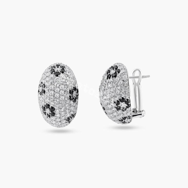 Closeout-Silver 925 Rhodium Plated Oval Black and Clear CZ Lever Back Earrings - BGE00097 | Silver Palace Inc.