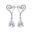 Silver 925 Rhodium Plated Open Heart CZ Dangling Stud Earrings - BGE00104 | Silver Palace Inc.