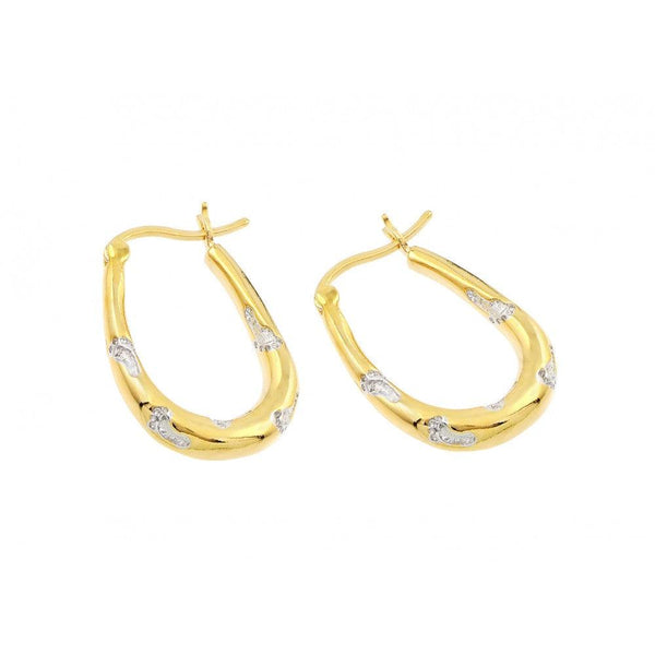 Closeout-Silver 925 Gold Plated Foot Print CZ Inlay Hoop Earrings BGE00120 | Silver Palace Inc.