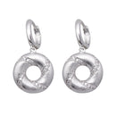 Silver 925 Rhodium Plated Open Circle Stripped CZ Dangling huggie hoop Earrings - BGE00136 | Silver Palace Inc.