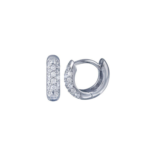 Silver 925 Rhodium Plated Round Clear CZ Inlay huggie hoop Earrings - BGE00178 | Silver Palace Inc.