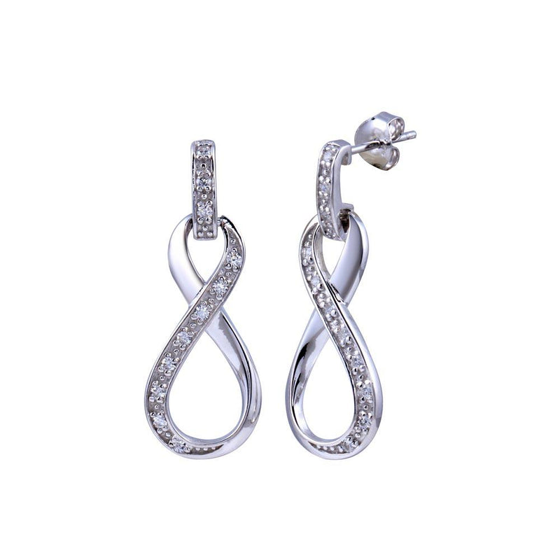 Rhodium Plated 925 Sterling Silver Infinity Clear CZ Dangling Stud Earrings - BGE00184 | Silver Palace Inc.