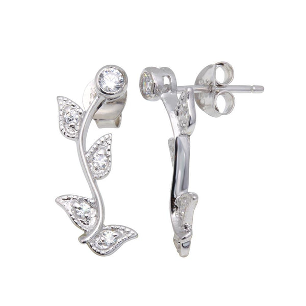 Silver 925 Rhodium Plated Rose CZ Inlay Stud Earrings - BGE00217 | Silver Palace Inc.