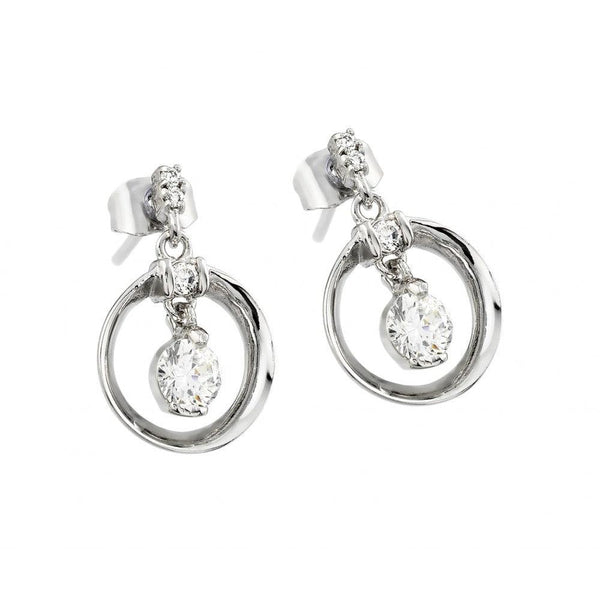 Silver 925 Rhodium Plated Open Circle Round CZ Dangling Stud Earrings - BGE00227 | Silver Palace Inc.