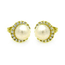 Silver 925 Gold Plated Round CZ Center Fresh Water Pearl Stud Earrings - BGE00253GP | Silver Palace Inc.