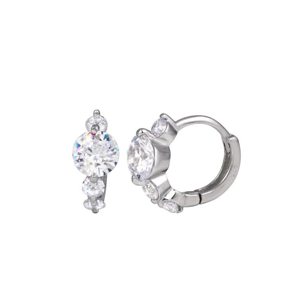 Silver 925 Rhodium Plated Past Present Future CZ huggie hoop Earrings - BGE00264 | Silver Palace Inc.
