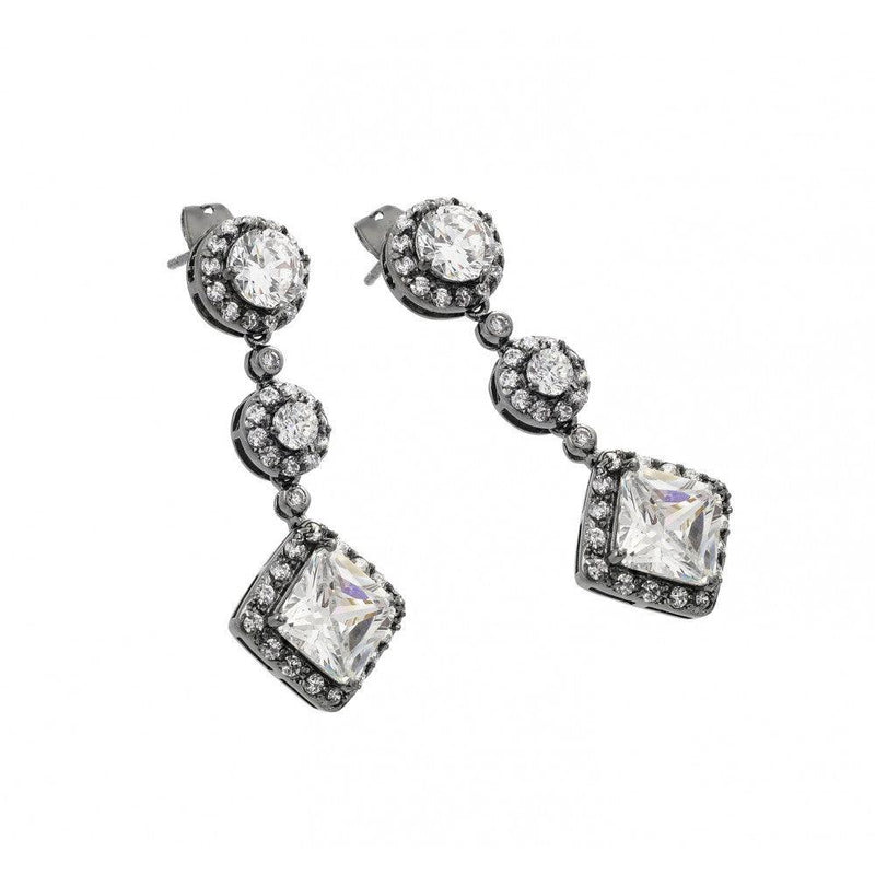 Silver 925 Rhodium Plated Graduated Round Square CZ Stud Earrings BGE00279 | Silver Palace Inc.