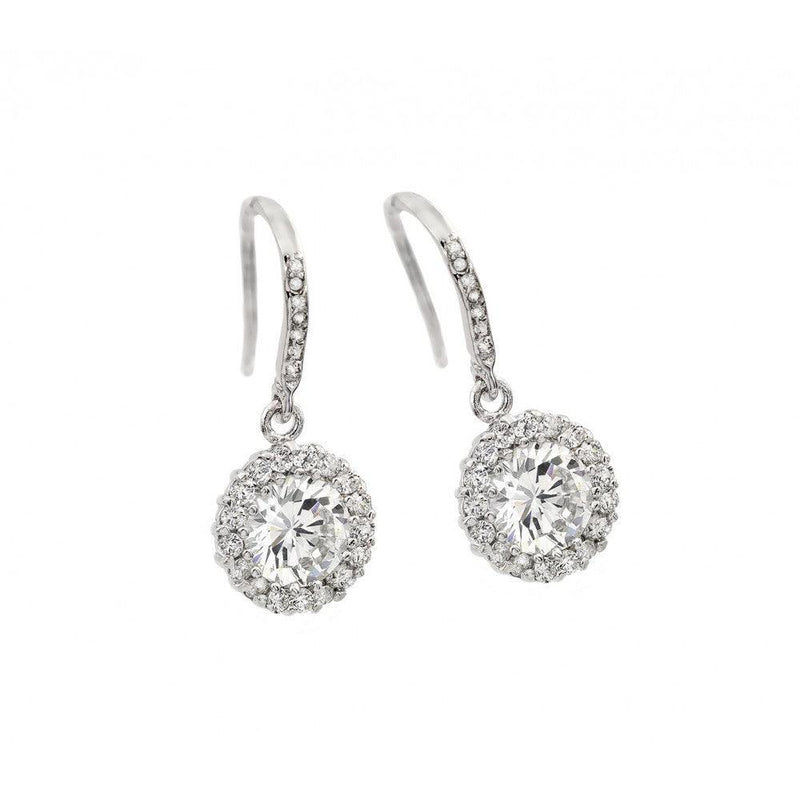 Silver 925 Rhodium Plated Round Center CZ Hook Earrings - BGE00292 | Silver Palace Inc.