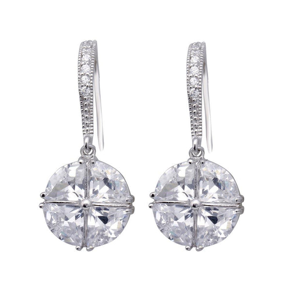 Silver 925 Rhodium Plated Crystal Circle CZ Dangling Hook Earrings - BGE00323 | Silver Palace Inc.