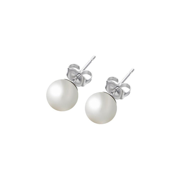 Silver 925 Rhodium Plated Pearl Stud Earrings - BGE00327 | Silver Palace Inc.