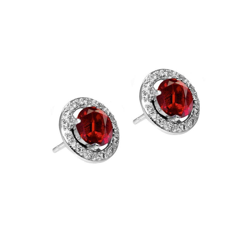 Silver 925 Rhodium Plated Red and Clear Round Pave CZ Stud Earrings - BGE00331 | Silver Palace Inc.