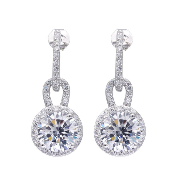 Silver 925 Rhodium Plated Two Piece Round Pave CZ Dangling Stud Earrings - BGE00339 | Silver Palace Inc.