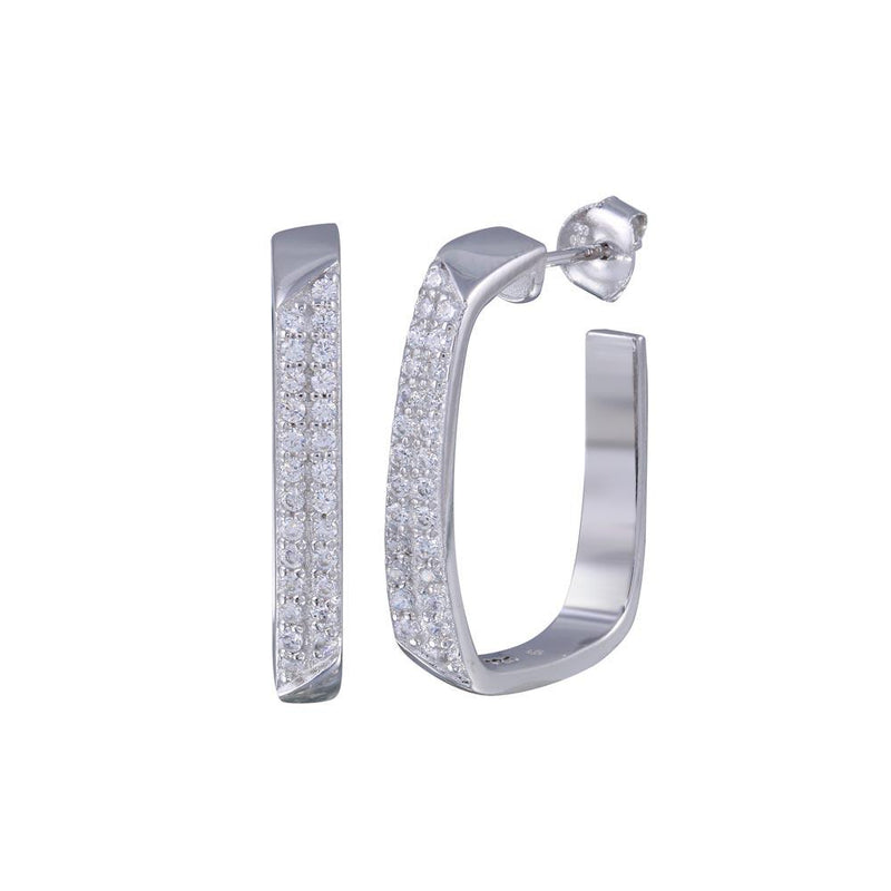 Silver 925 Rhodium Plated Channel CZ Hoop Earrings - BGE00363 | Silver Palace Inc.
