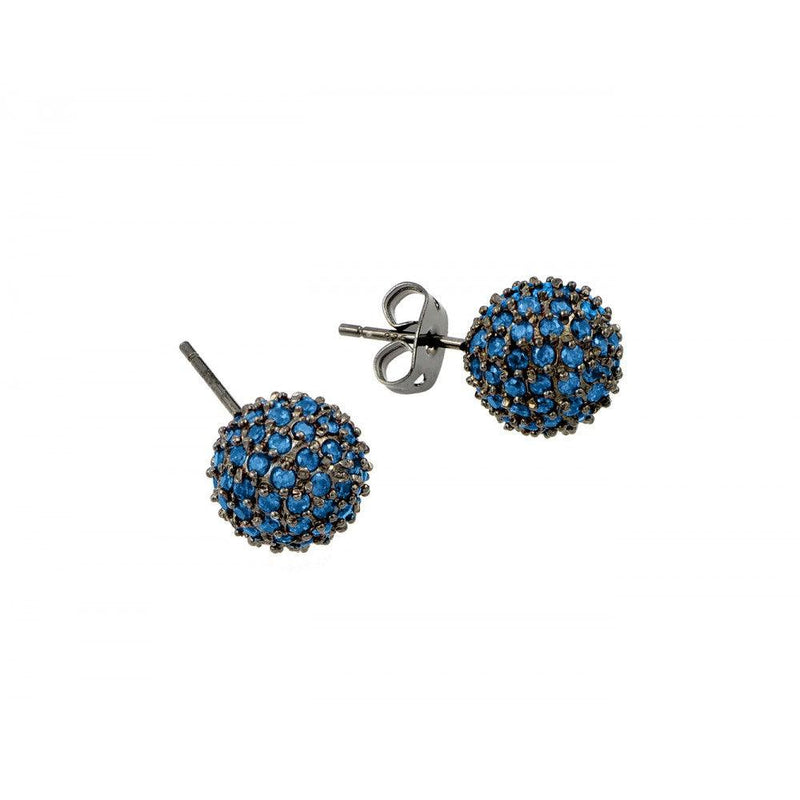 Closeout-Silver 925 Rhodium Plated Blue CZ Stud Earrings - BGE00371BLU | Silver Palace Inc.