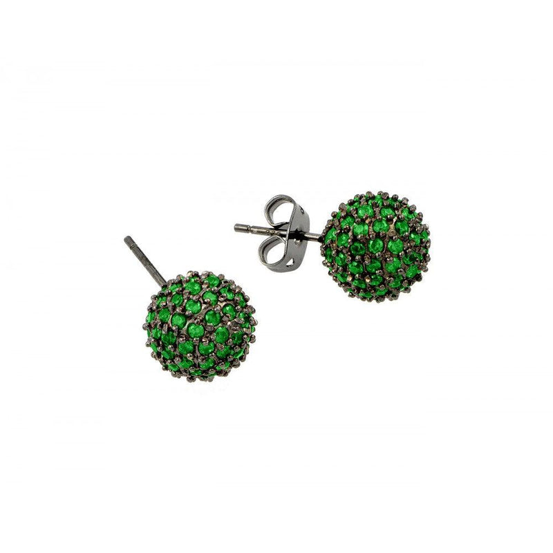 Closeout-Silver 925 Rhodium Plated Green CZ Stud Earrings - BGE00371GRE | Silver Palace Inc.