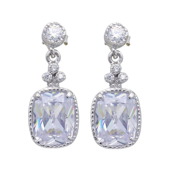 Silver 925 Rhodium Plated Square Clear CZ Dangling Stud Earrings - BGE00381 | Silver Palace Inc.