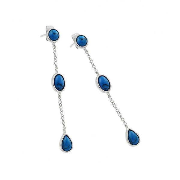 Silver 925 Rhodium Plated Three Oval Blue CZ Wire Dangling Stud Earrings - BGE00389 | Silver Palace Inc.
