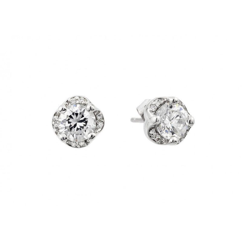 Silver 925 Rhodium Plated Round Clear CZ Stud Earrings - BGE00415 | Silver Palace Inc.