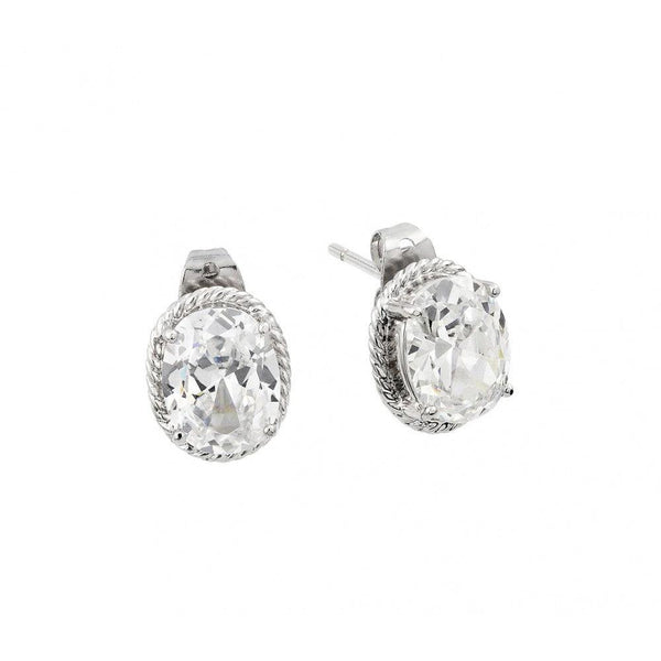 Silver 925 Rhodium Plated Round Clear CZ Stud Earrings - BGE00425 | Silver Palace Inc.