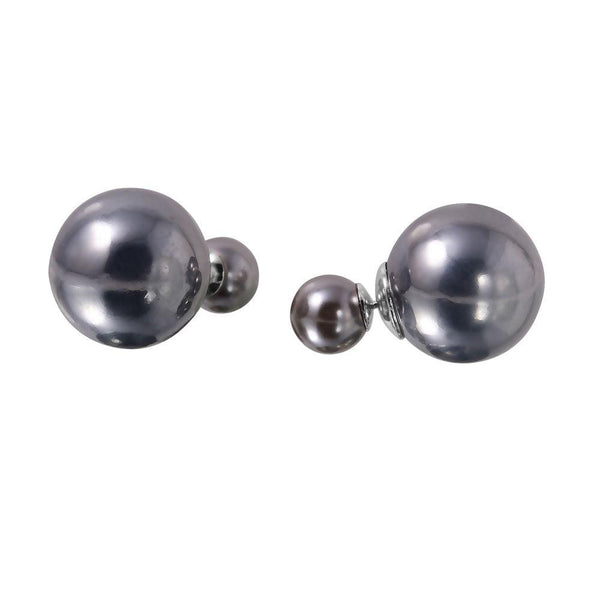 Silver 925 Grey Faux Pearl Reversible Earrings - BGE00445GRY | Silver Palace Inc.
