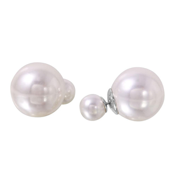 Silver 925 Grey Faux Pearl Reversible Earrings - BGE00445WHT | Silver Palace Inc.
