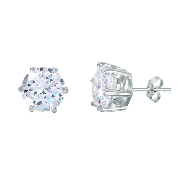 Silver 925 Rhodium Plated Round CZ Solitaire Stud Earrings - BGE00446 | Silver Palace Inc.