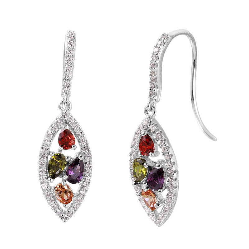 Silver 925 Rhodium Plated Marquise-Shaped Multi-Color CZ Earrings - BGE00460 | Silver Palace Inc.