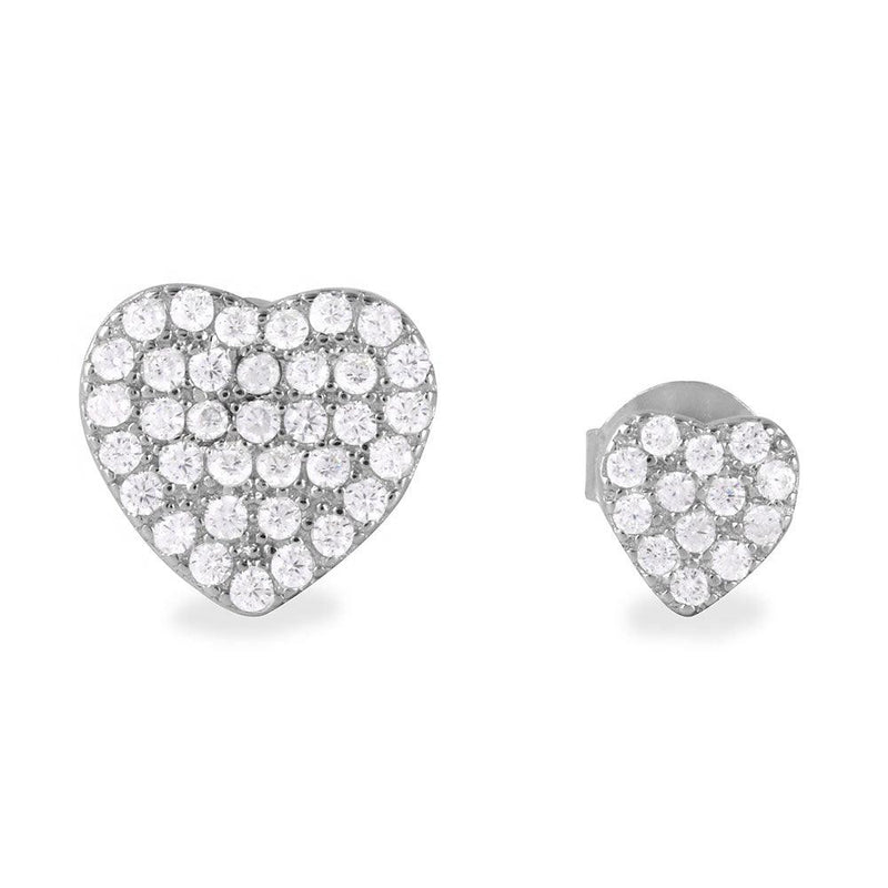 Silver 925 Rhodium Plated CZ Encrusted Small and Large Heart Earrings - BGE00482 | Silver Palace Inc.