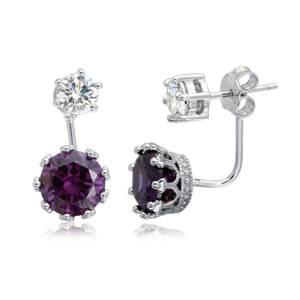 Silver 925 Rhodium Plated Clear Purple Front and Back - BGE00488PUR | Silver Palace Inc.