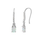 Silver 925 Rhodium Plated Dangling Oval Opal with CZ Earrings - BGE00499 | Silver Palace Inc.