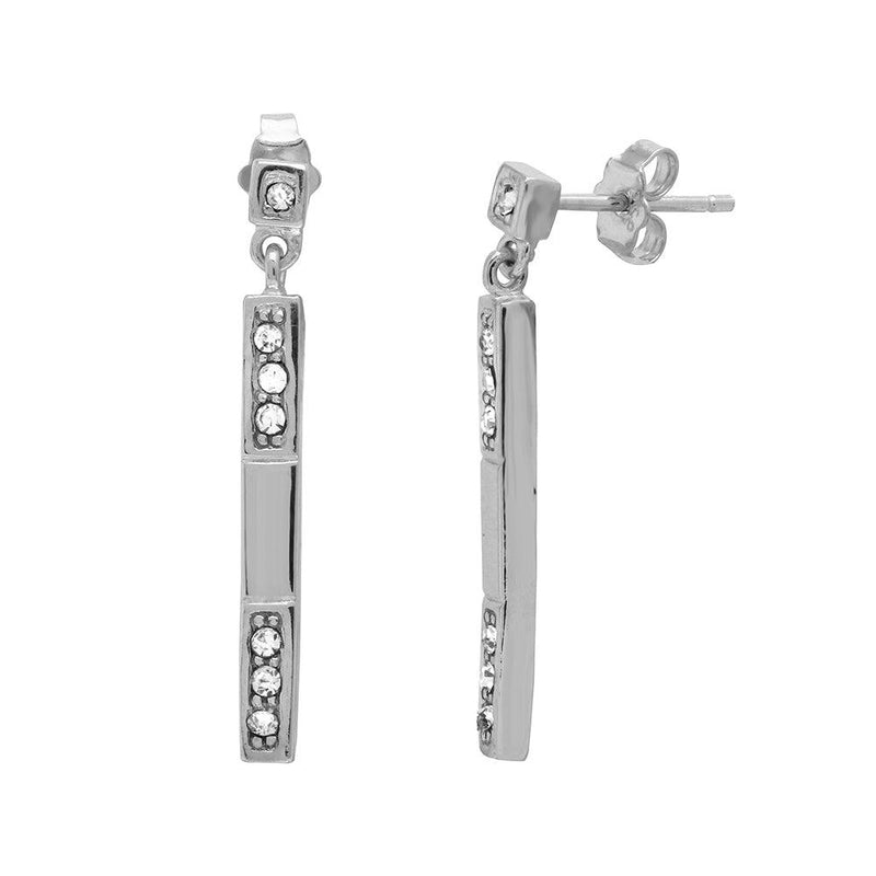 Silver 925 Rhodium Plated Dangling Bar CZ Earrings - BGE00501 | Silver Palace Inc.