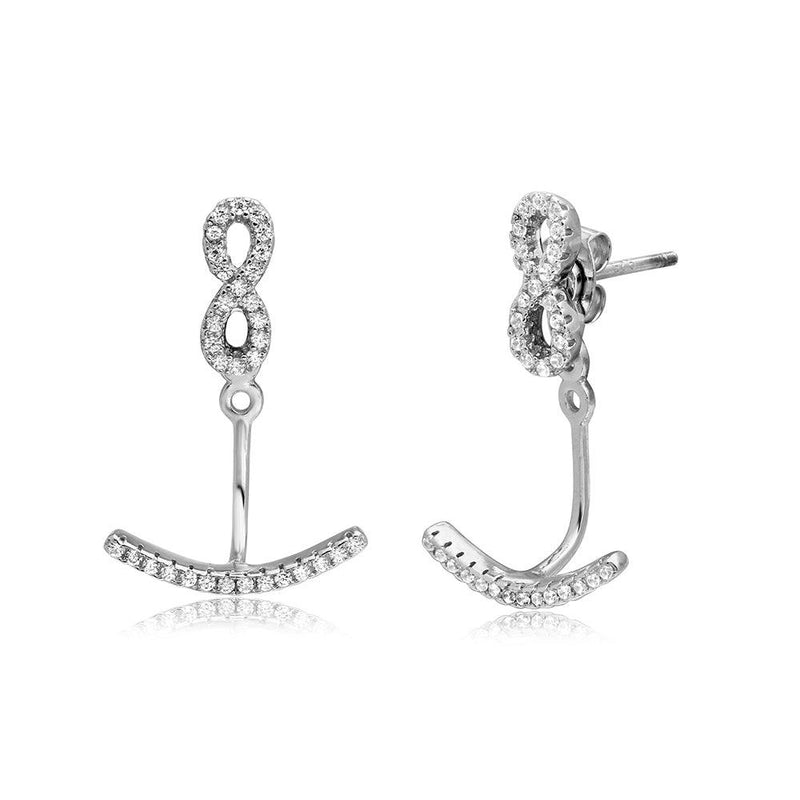 Silver 925 Rhodium Plated CZ Infinity Front and Back Earring - BGE00502 | Silver Palace Inc.