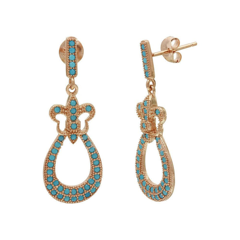 Silver 925 Rose Gold Plated Dangling  Filigree Turquoise Stone Earrings - BGE00506RGP | Silver Palace Inc.