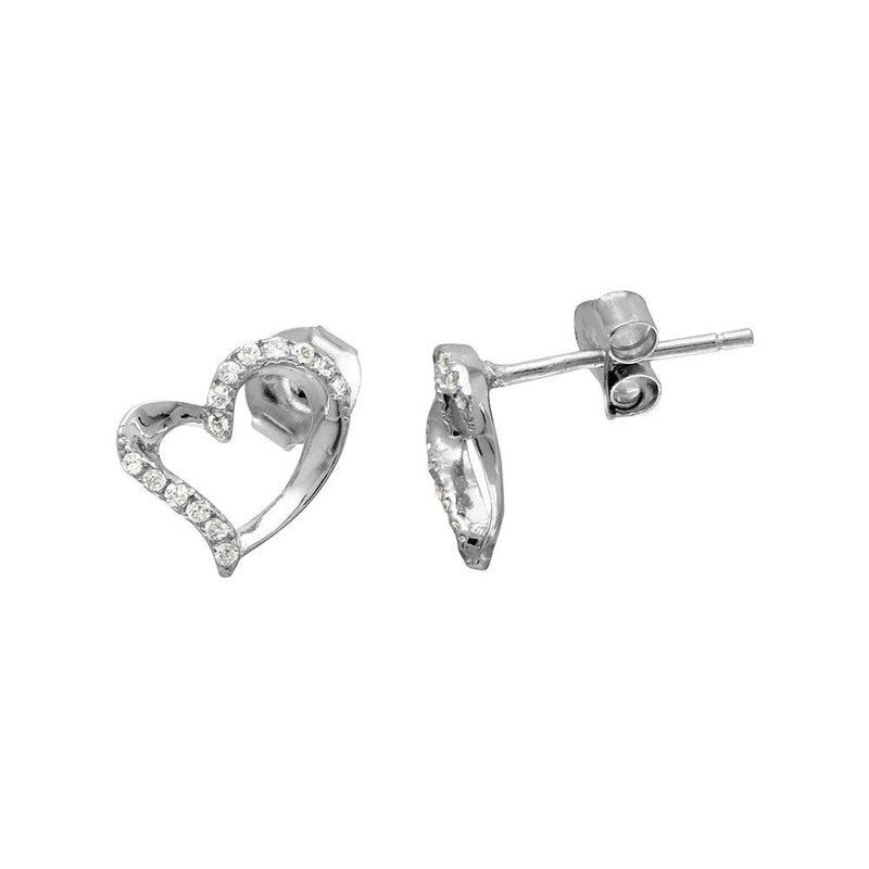 Silver 925 Rhodium Plated Open Sideways CZ Heart Stud Earrings - BGE00510 | Silver Palace Inc.