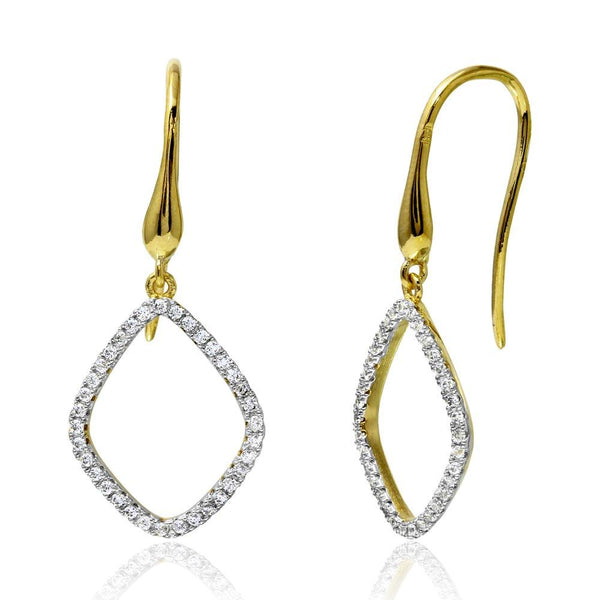 Silver 925 Gold Plated Open Pear CZ Dangling Earrings - BGE00518 | Silver Palace Inc.