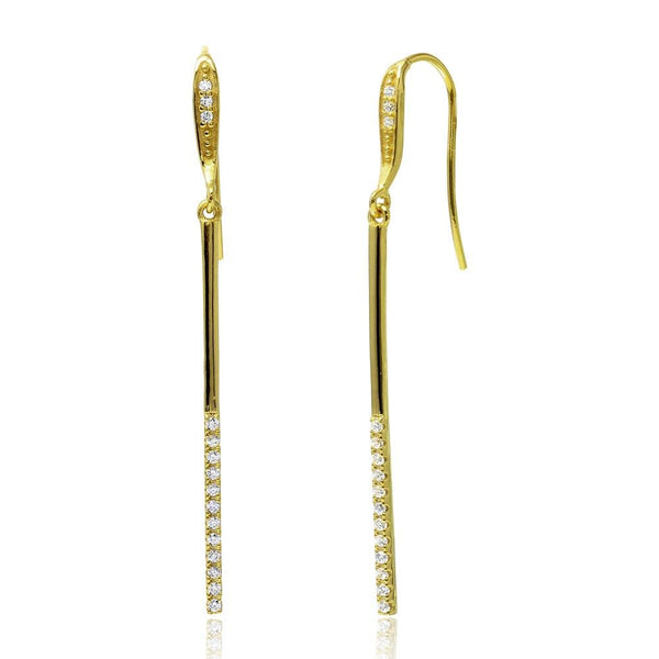 Silver 925 Gold Plated Dangling Bar CZ Earrings - BGE00520 | Silver Palace Inc.