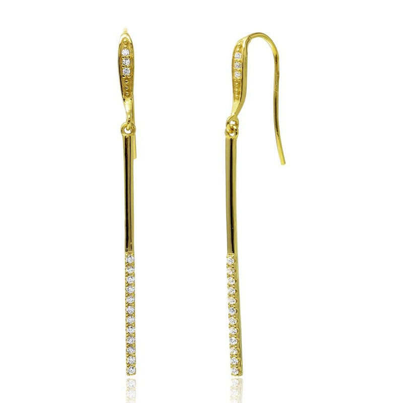 Silver 925 Gold Plated Dangling Bar CZ Earrings - BGE00520 | Silver Palace Inc.